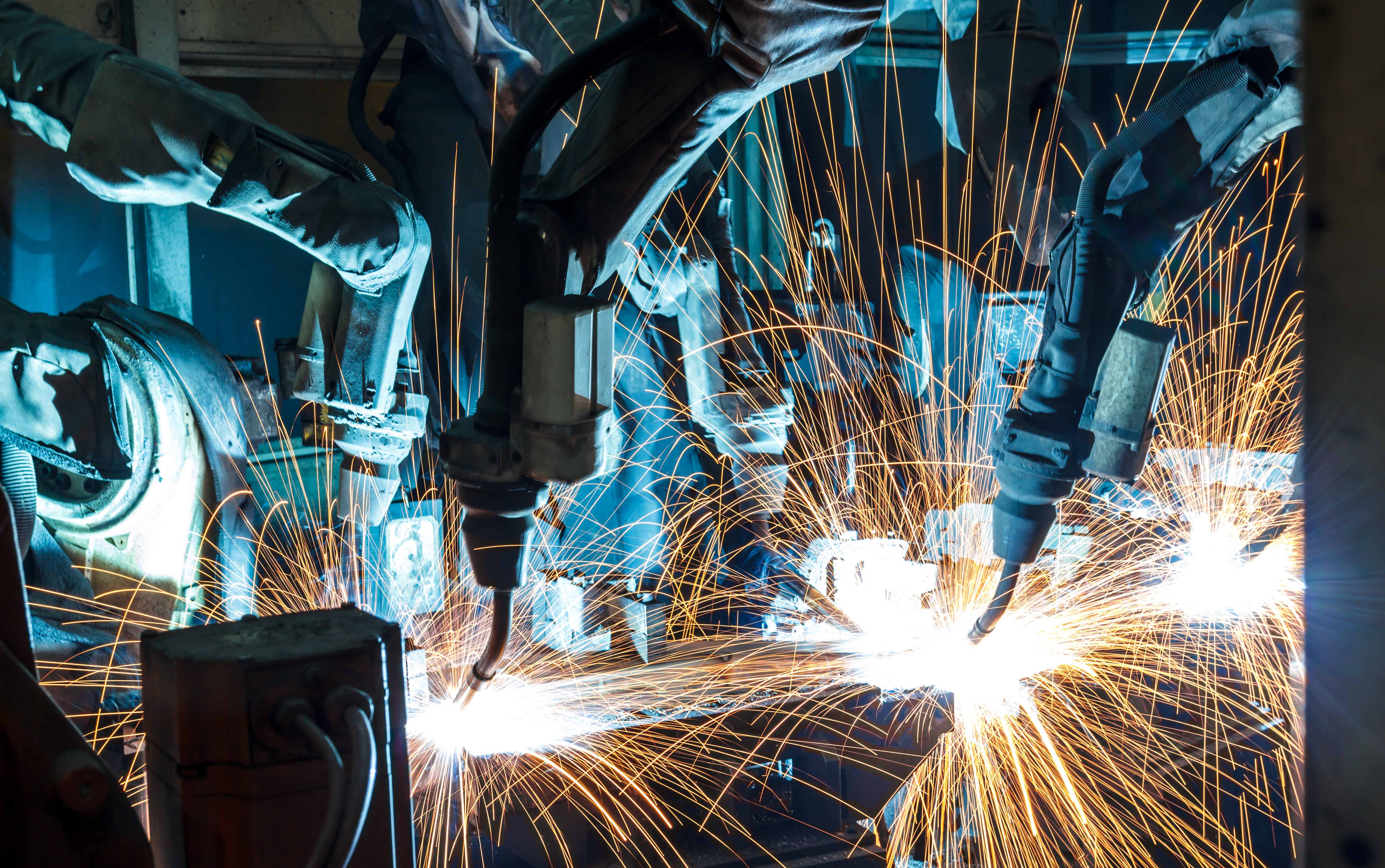 Robots welding with argon gas