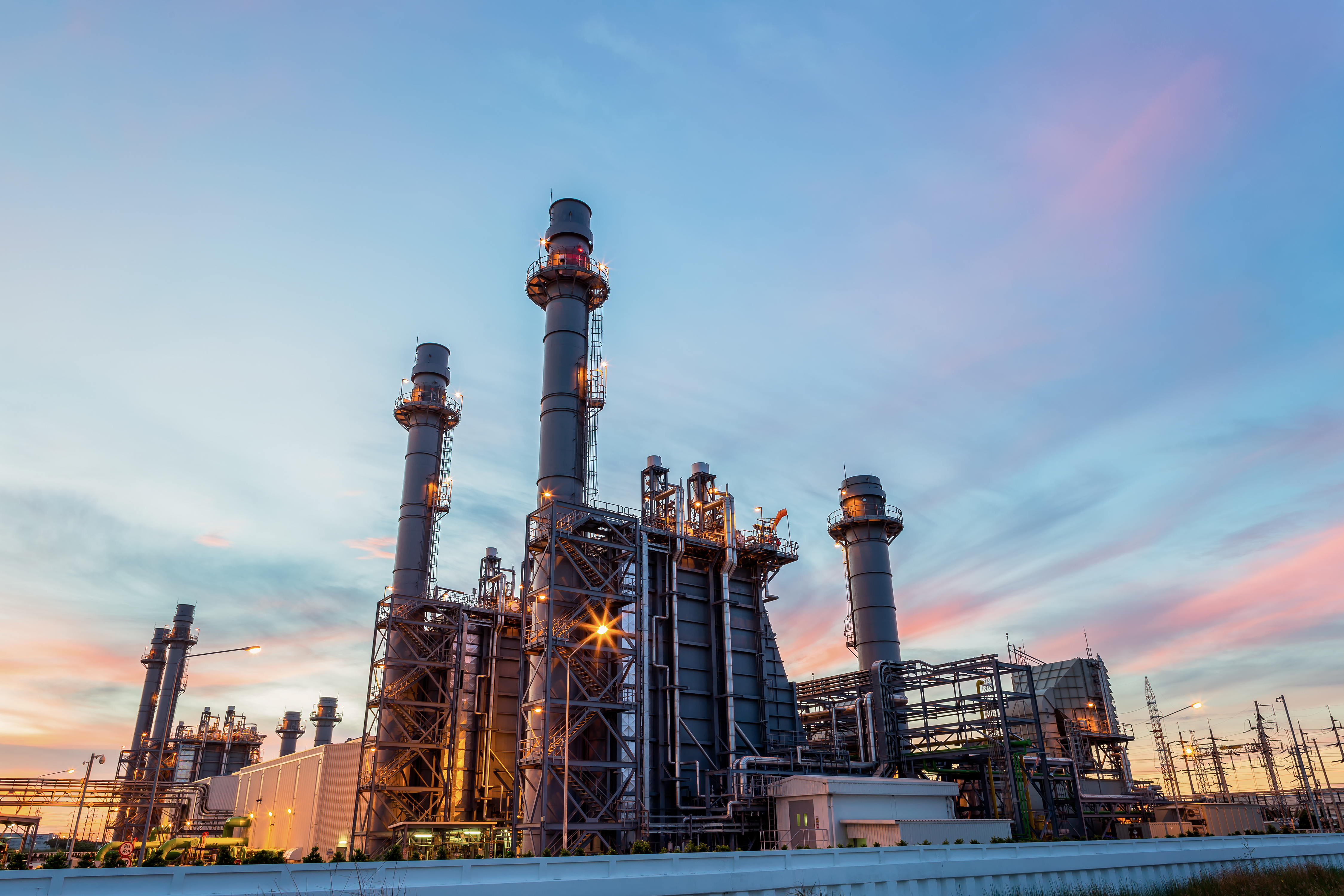 Petrochemical refinery plant at night